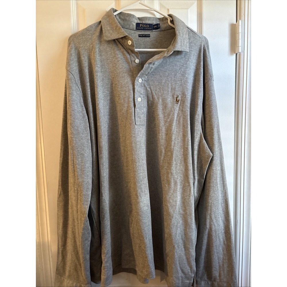 Polo Ralph Lauren Polo Shirt Mens 2XL Big Gray Long Sleeve Preowned